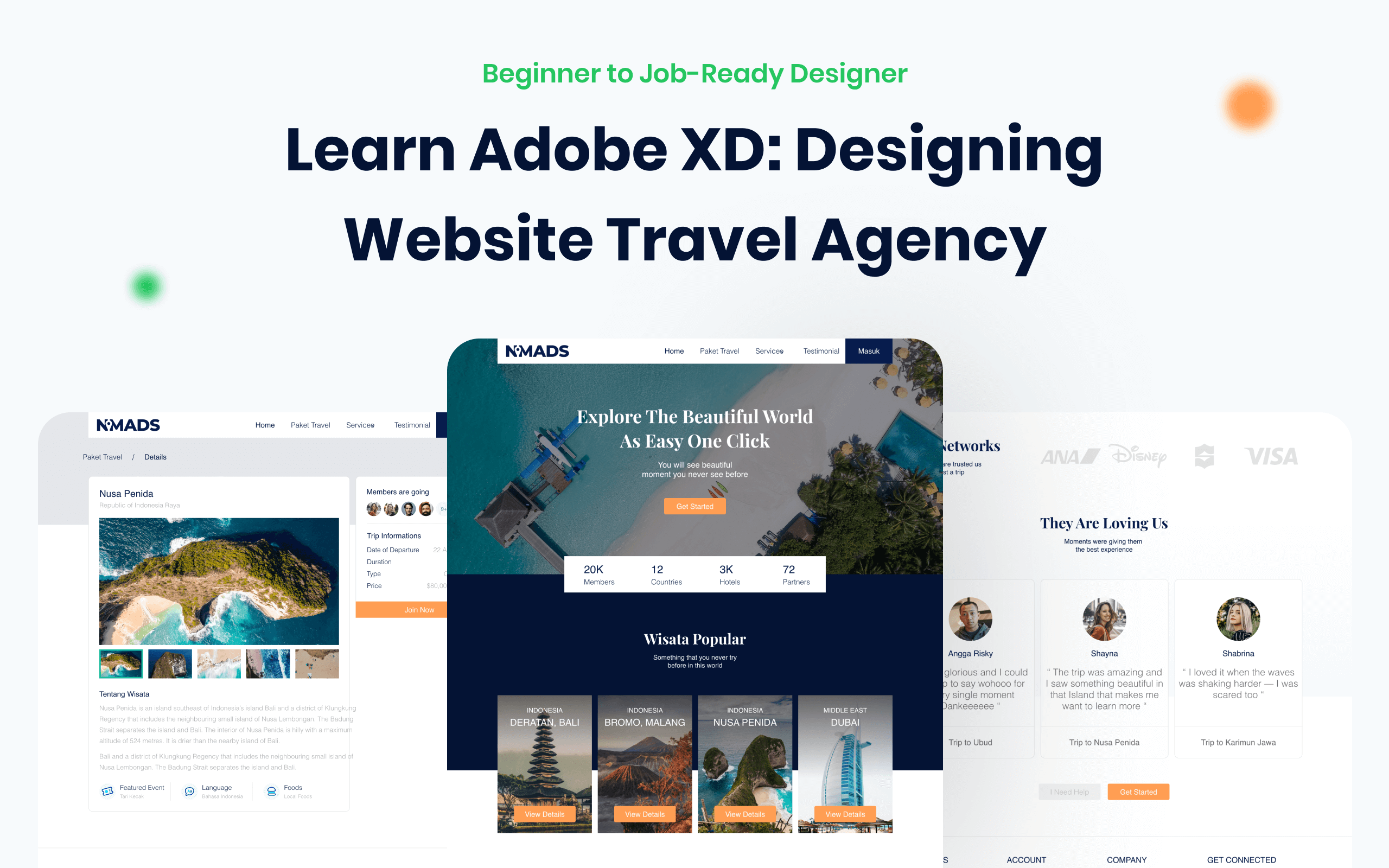 Kelas Learn Adobe XD UI/UX Web Design: Travel Agency Website di BuildWithAngga